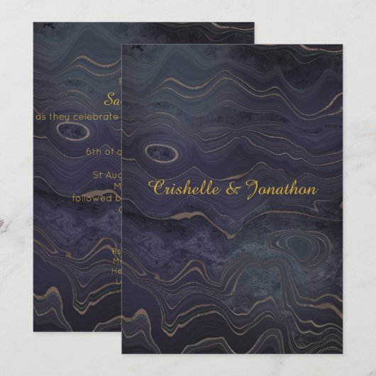 Marble Navy Gold Unique Wedding Invitations Kaart (Voorkant / Achterkant)