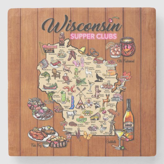 Marble Onderzetter - Wisconsin Supper Club Map (Voorkant)