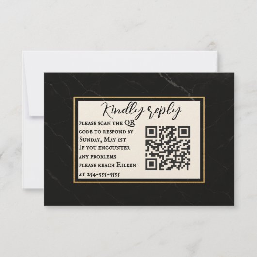 Marble Onyx QR Code Wedding RSVP Kaart (Voorkant)