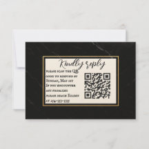 Marble Onyx QR Code Wedding RSVP Kaart