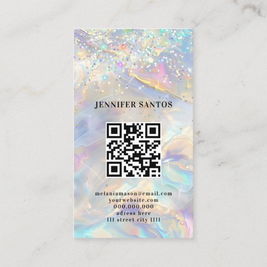 Marble Opal Holographic Glitter QR-code Visitekaartje (Achterkant)