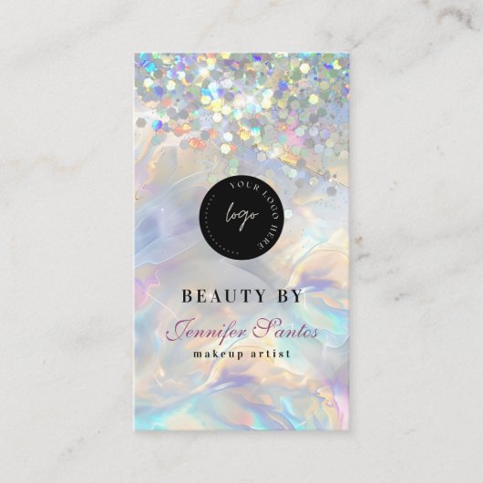 Marble Opal Holographic Glitter QR-code Visitekaartje (Voorkant)