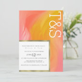 Marble Oranje Pink Gold Typography Wedding Kaart (Staand voorkant)