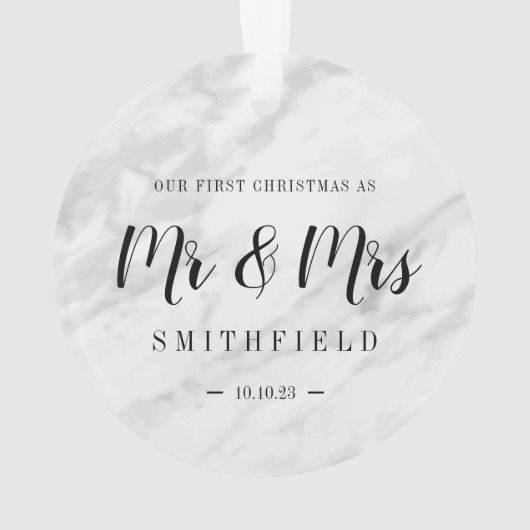 Marble Our First Kerstmis als Mr & Mrs Wedding Ornament (achterkant)