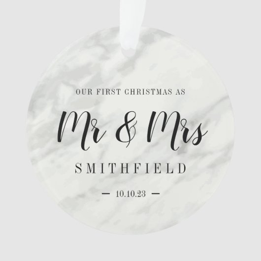 Marble Our First Kerstmis als Mr & Mrs Wedding Ornament (voorkant)