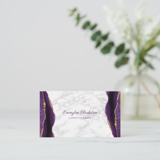 Marble Paars Gold Agate Visitekaartje (Staand voorkant)