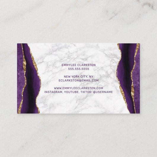 Marble Paars Gold Agate Visitekaartje (Achterkant)