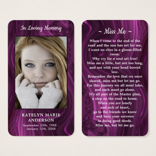 Marble Paars Memorial Foto Funeral Prayer Kaart (Voorkant /achterkant)