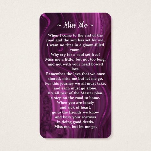 Marble Paars Memorial Foto Funeral Prayer Kaart (Achterkant)