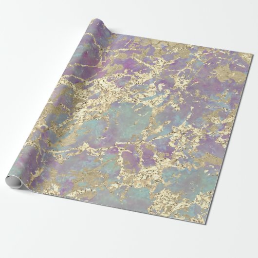 Marble Pastel Gold Aqua Strokes Gift Idee Cadeaupapier (Uitgerold)