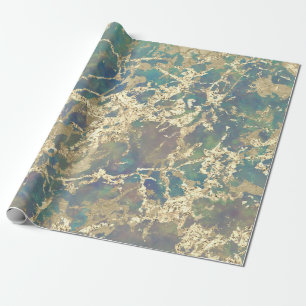 Marble Pastel Gold Blue Blauwgroen Strokes Gift Id Cadeaupapier