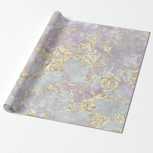 Marble Pastel Gold Blue Strokes Gift Idee Cadeaupapier (Uitgerold)
