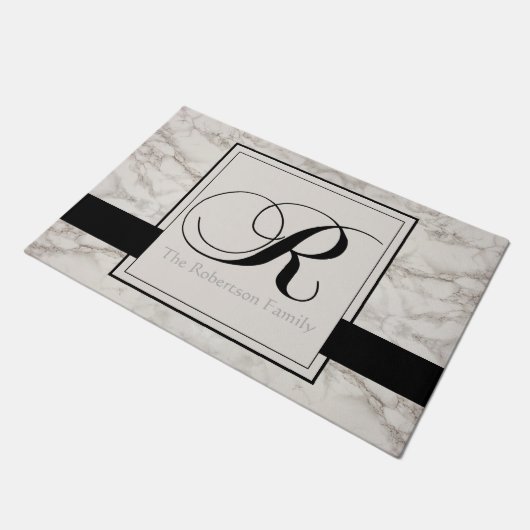 Marble Pattern Black Monogram R Naam legant toevoe Deurmat (Schuin)