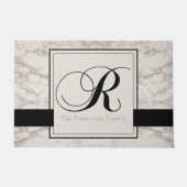 Marble Pattern Black Monogram R Naam legant toevoe Deurmat (Voorkant)