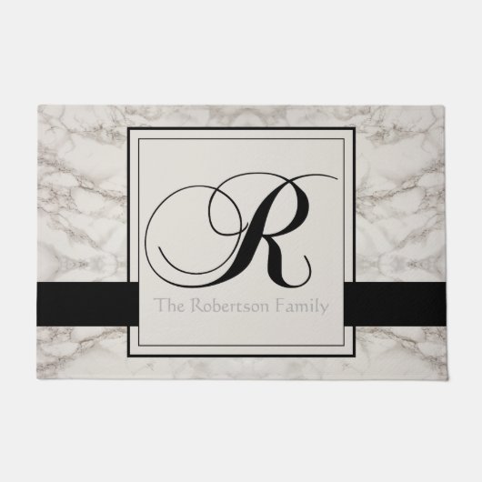 Marble Pattern Black Monogram R Naam legant toevoe Deurmat (Voorkant)