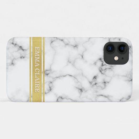 Marble Pattern met Gold Name Bord Case-Mate iPhone Case (Achterkant (horizontaal))