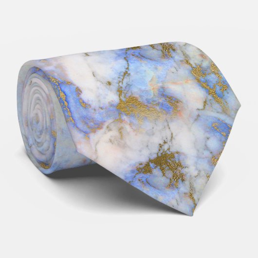 MARBLE PATTERNED BLUE GOLD SWIRL STROPDAS (Opgerold)