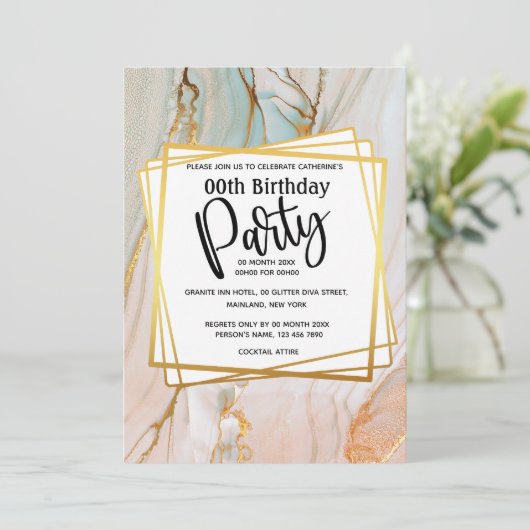 Marble peach Gold granite geometrische verjaardags Kaart (Staand voorkant)