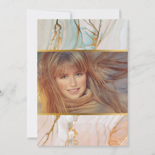 Marble peach Gold granite geometrische verjaardags Kaart (Achterkant)