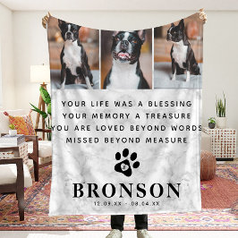 Marble Pet Loss Memorial Quote & Photo Collage Fleece Deken