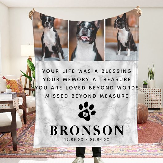 Marble Pet Loss Memorial Quote & Photo Collage Fleece Deken