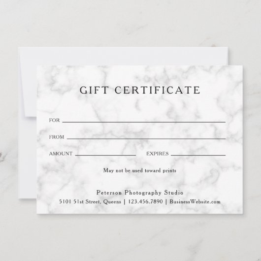 Marble Photo Collage Fotograaf Gift Certificate (Achterkant)