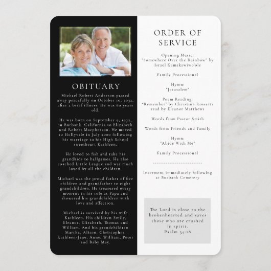 Marble Photo Funeral Programme Programmakaart (Achterkant)