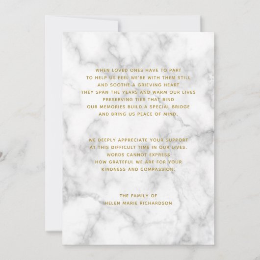Marble Photo Memorial Gold Sympathie Bedankkaart (Achterkant)