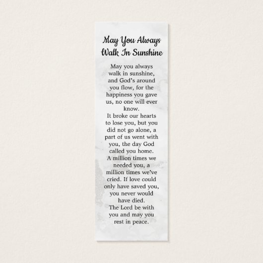Marble Photo Memorial Poem Simple Funeral Bladwijz Mini Visitekaartjes (Achterkant)