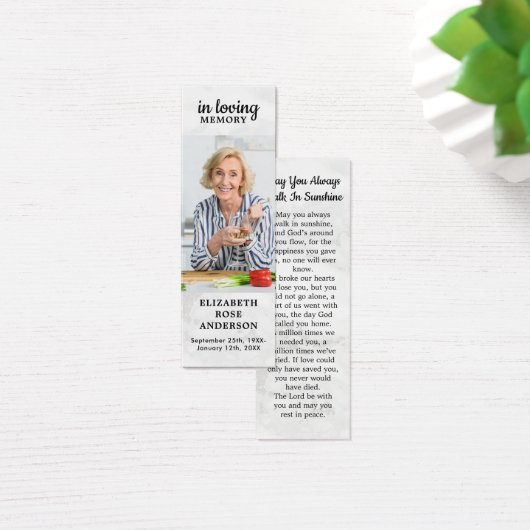 Marble Photo Memorial Poem Simple Funeral Bladwijz Mini Visitekaartjes (Bureau)