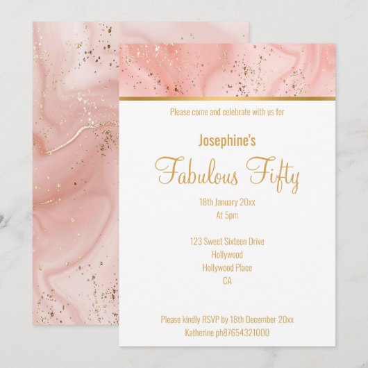 MARBLE PINK ABSTRACT GOLD CUSTOM INVITATION KAART (Voorkant / Achterkant)
