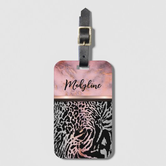 Marble Pink Chic Tiger Safari Print Bagagelabel (Voorkant (verticaal))