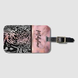 Marble Pink Chic Tiger Safari Print Bagagelabel