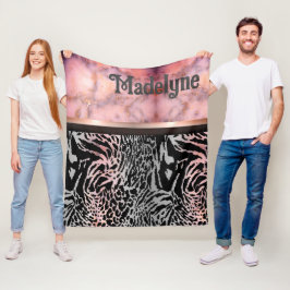 Marble Pink Chic Tiger Safari Print Fleece Deken