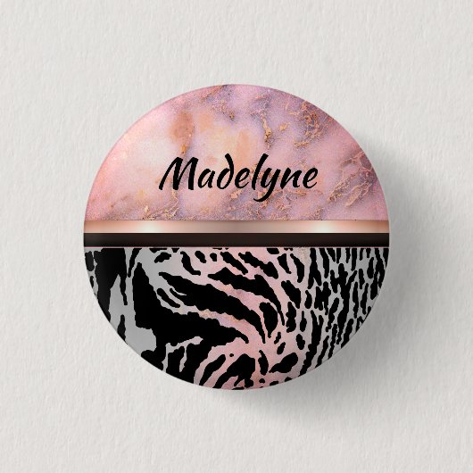Marble Pink Chic Tiger Safari Print Ronde Button 3,2 Cm (Voorkant)