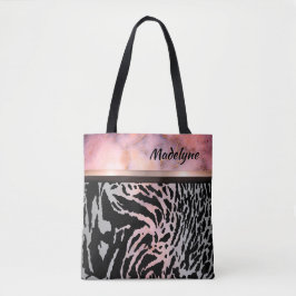 Marble Pink Chic Tiger Safari Print Tote Bag