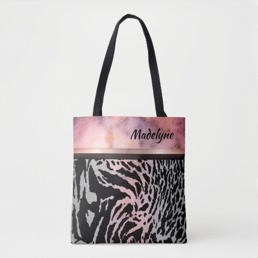 Marble Pink Chic Tiger Safari Print Tote Bag (Voorkant)
