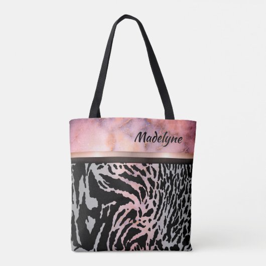Marble Pink Chic Tiger Safari Print Tote Bag (Achterkant)