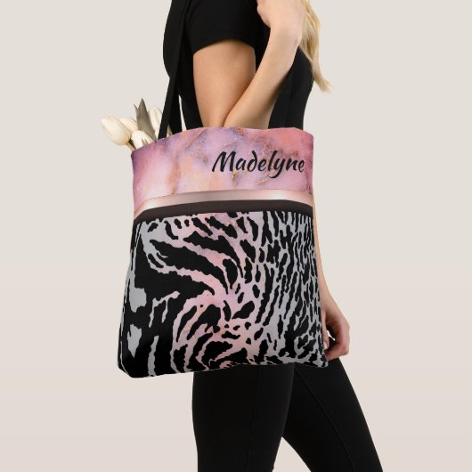 Marble Pink Chic Tiger Safari Print Tote Bag (Dichtbij)