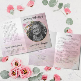 Marble Pink en Gold Floral Funeral Programme Programma