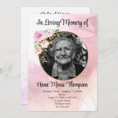 Marble Pink en Gold Floral Funeral Programme Programmakaart (Voorkant / Achterkant)