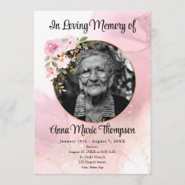 Marble Pink en Gold Floral Funeral Programme Programmakaart