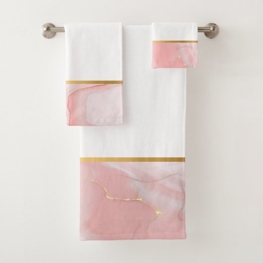 MARBLE PINK GOLD BATHROOM TOWEL SET BAD HANDDOEK (Insitu)