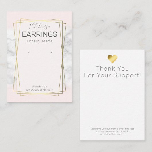 Marble Pink Gold Lijst Earbelt Display Packaging Visitekaartje (Voorkant / Achterkant)