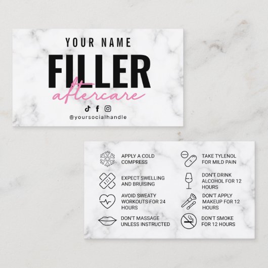 Marble Pink Instruction Card Visitekaartje (Voorkant / Achterkant)