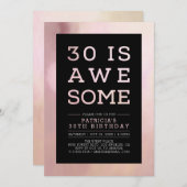 Marble Pink Modern Typografie 30th Birthday Party Kaart (Voorkant / Achterkant)