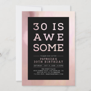 Marble Pink Modern Typografie 30th Birthday Party Kaart