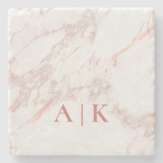 Marble Pink Monogrammed Beverage Coaster Stenen Onderzetter (Voorkant)