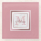 Marble Pink Rose Gold Monogram Glazen Onderzetter (Voorkant)