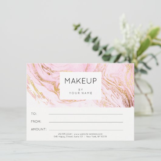 Marble Pink Rose Makeup Beauty Certificate Gift (Staand voorkant)